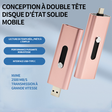 Disque dur externe 1TB SSD NVME 2500M taux de lecture taux d'écriture de 1500M type-c + usb 3.1 transmission à deux ports rose
